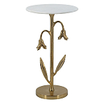 Столик с золотистым основанием в виде цветка и круглой мраморной столешницей Golden Snowdrop варинант исполнения - 1 | Loft Concept в Кирове