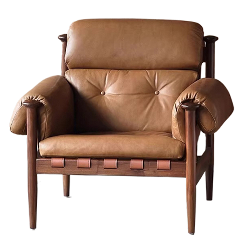 Кресло с деревянным каркасом и обивкой из натуральной кожи Medieval Furniture Коричневый Кресло с деревянным каркасом и обивкой из натуральной кожи Medieval Furniture Коричневый в Кирове | Loft Concept