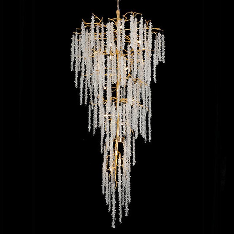 Люстра многоярусная с каркасом из металла и прозрачными подвесками FAIRYTREE Light Золотой Прозрачный Люстра многоярусная с каркасом из металла и прозрачными подвесками FAIRYTREE Light Золотой Прозрачный в Кирове | Loft Concept