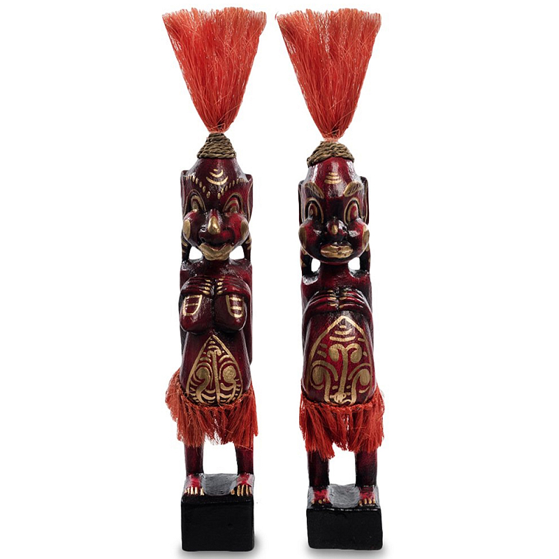 Комплект из 2-х деревянных статуэток Asmat Red Straw Headdress Statuettes Red Gold Красный Золотой Комплект из 2-х деревянных статуэток Asmat Red Straw Headdress Statuettes Red Gold Красный Золотой в Кирове | Loft Concept