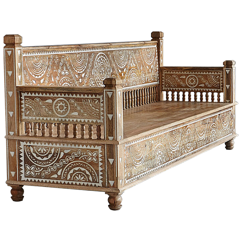 Скамья с резным декором из массива манго Grey Mango Collection Bench L Древесина Белый Скамья с резным декором из массива манго Grey Mango Collection Bench L Древесина Белый в Кирове | Loft Concept