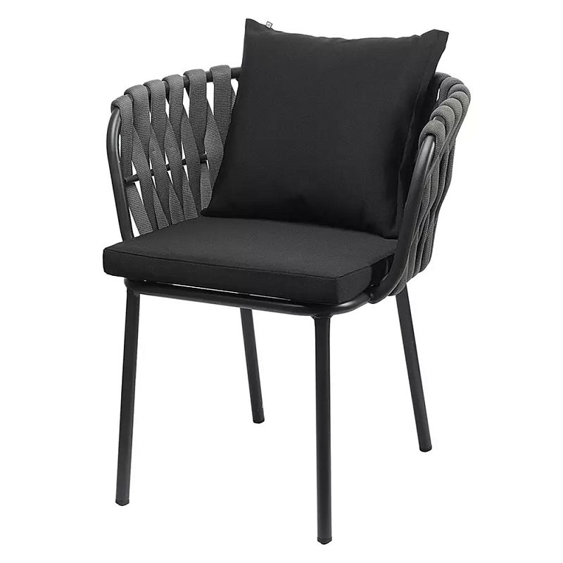 Стул мягкий с декором в виде плетеных лент на спинке и подлокотниках Semicircular Chair Decorated with Ribbons Черный Серый в Кирове | Loft Concept 