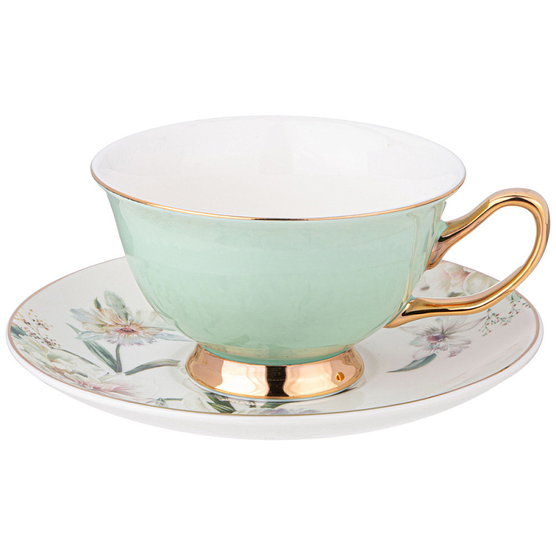 Чайная пара из фарфора 200 мл Green Tea Porcelain Set Белый Золотой Зеленый Чайная пара из фарфора 200 мл Green Tea Porcelain Set Белый Золотой Зеленый в Кирове | Loft Concept