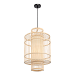 Подвесной светильник из деревянных прутьев с плафоном из натуральной ткани Light Inside the Cell варинант исполнения - 4 | Loft Concept в Кирове