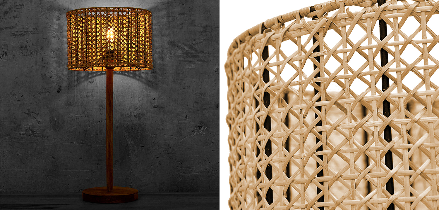 Деревянная настольная лампа с абажуром из ротанга Tamari Wicker Table Lamp Деревянная настольная лампа с абажуром из ротанга Tamari Wicker Table Lamp - Loft-Concept в Кирове